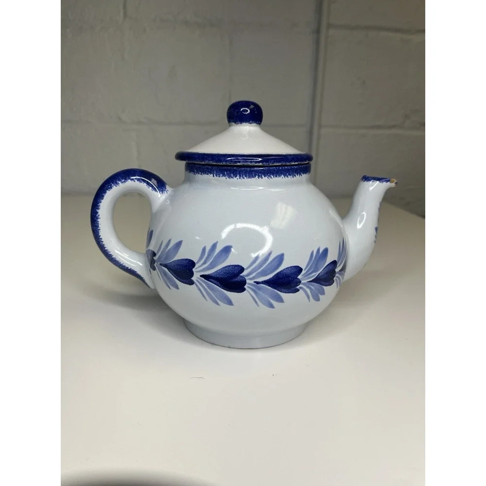 HB‎ Quimper Pottery France Le Coq Teapot Blue Rooster Tea Pot